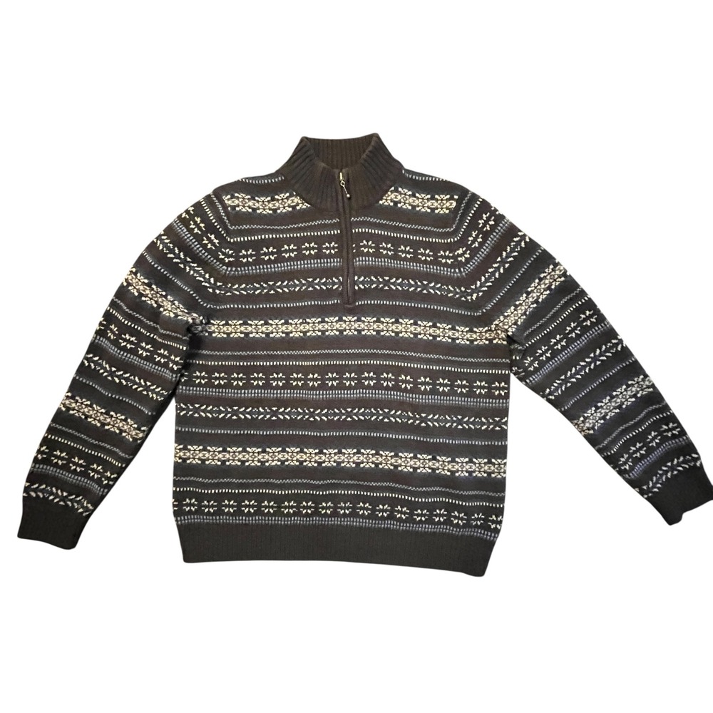 Croft & Barrow‎ Mens XL Pullover Fair Isle Sweater 1/4 Zip Knit Brown Blue Fall